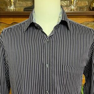 Bugatchi Uomo Black w/Purple & Grey Button-Down w/Flip Cuffs & Collar L/S Sz XL
